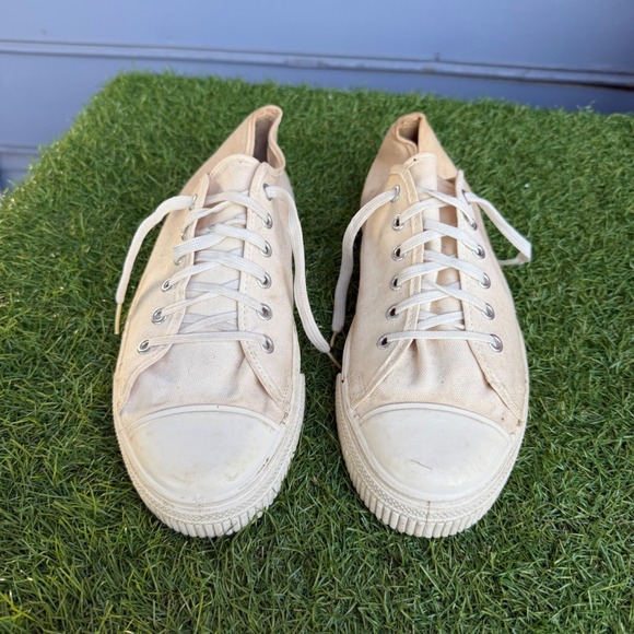 Vtg 1950s Canvas Sneakers USA Made Cream Low Top Lace Up Athletic Shoes Mens 9.5